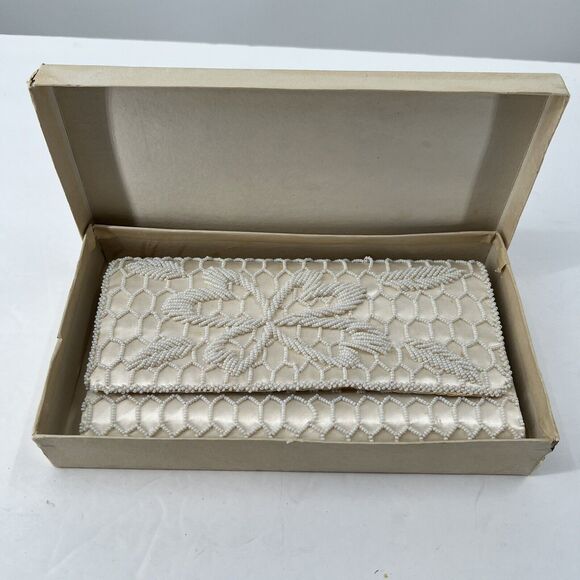 VTG Hoag Stunning Satin Beaded Evening Clutch Purse Wedding Holiday Classy Party - Picture 1 of 16